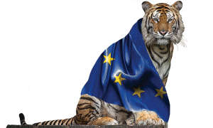 Tiger draped in EU flag